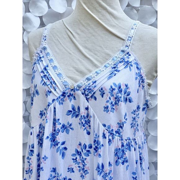Eileen West Large Blue Floral KNIT Sleeveless Nightgown MAXI Modal NWOT - Picture 7 of 10